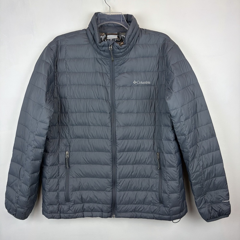 Columbia Omni Heat Coat Mens XL Turbodown Gray Jacket Cozy Warm Hiking